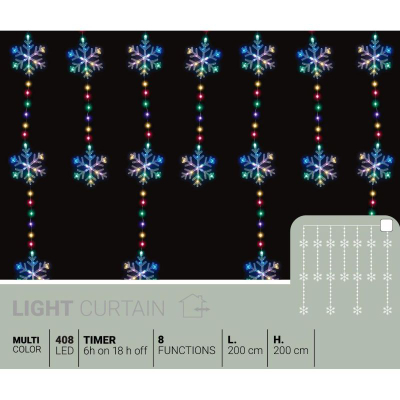 Perde dritash dekorative Koopman Snowflakes, 200x200 cm, 408 LED, shumëngjyrëshe