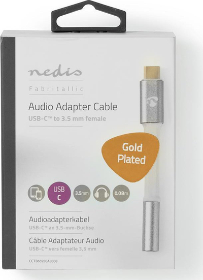 Adapter audio Nedis USB-C në 3.5 mm, 0.08 m, argjendtë bardhë
