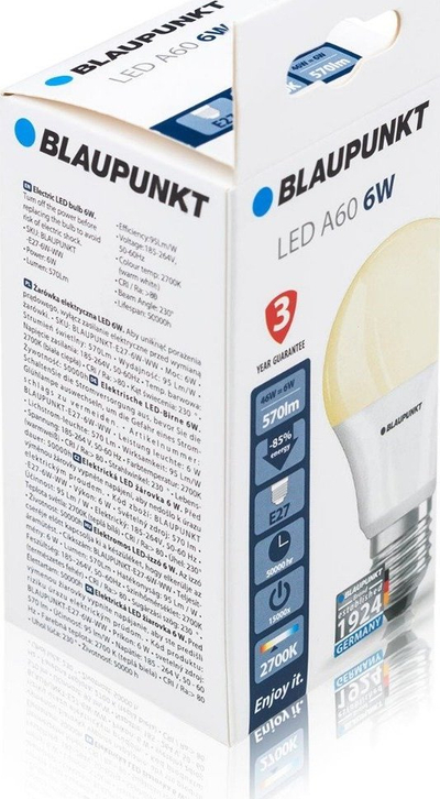 Llambë LED Blaupunkt E27 Classic, 6W, 2700K dritë e ngrohtë, e qulltë