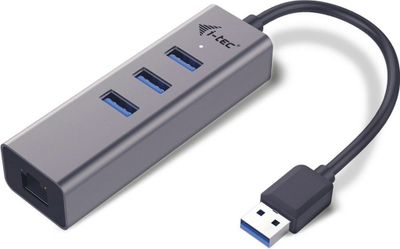 Hub USB I-TEC (U3METALG3HUB), 3x USB-A, 1x RJ-45, i argjendtë