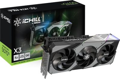 Kartë grafike Inno3D GeForce RTX 5070 Ti iCHILL X3, 16GB GDDR7, 3 ftohsa, e zezë