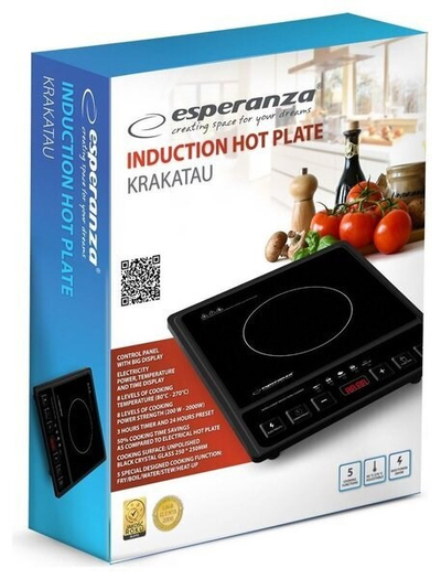Plitë induksioni portative Esperanza Krakatau EKH011, 2000W, panel me prekje, e zezë