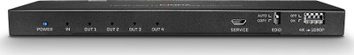 Splitter HDMI Lindy 38231, 4 porta 4K UHD, dalje audio optike edhe analoge, i zi