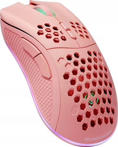 Maus gaming Deltaco Gaming PM80, wireless edhe me kabllo, 64000 DPI, drita RGB, rozë