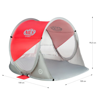 Çadër plazhi NILS CAMP NC3142, vetë-hapëse, me mbrojtje UV, e kuqe me gri