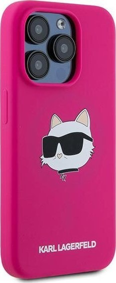Маска за телефон Karl Lagerfeld Choupette Head, силикон, за iPhone 15 Pro Max, розова