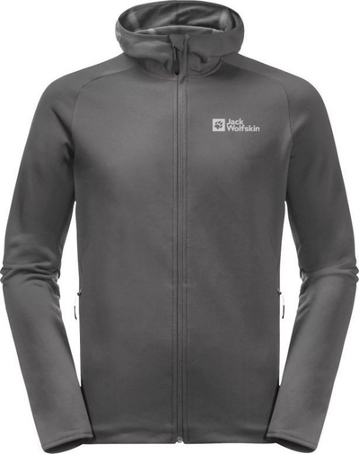 Bluzë sportive me kapuç Jack Wolfskin Baiselberg Hooded FZ M 1710541-6945, me zinxhir, për burra, gri