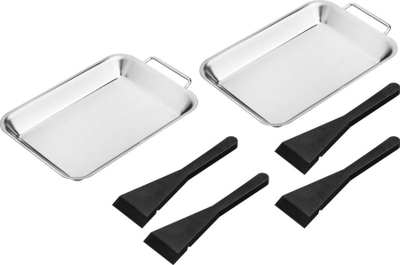 Set tiganësh skare HI BBQ Grill Pan, 6 copë, çelik inoks, argjendtë