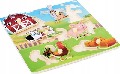 Puzzle druri Artyk Wooden Peg Farm, lojë me dru për kalamajt, 6 pjesë, shumëngjyrësh