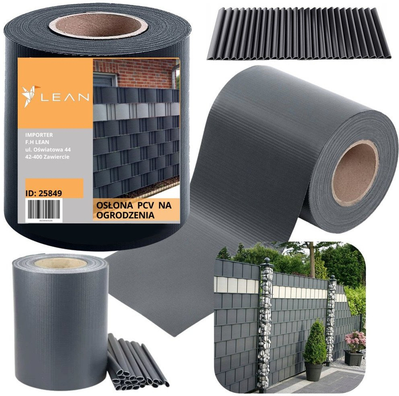 Rrip grafik për gardh PVC, 19x35 m, 450 g/m², me 20 kapëse, ngjyrë grafit gri