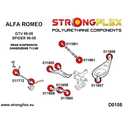 Buza krah kontrolli Strongflex 031688B, poliuretan 80Sha, për BMW E60 E61 E63 E64 E65 E66, e kuqe