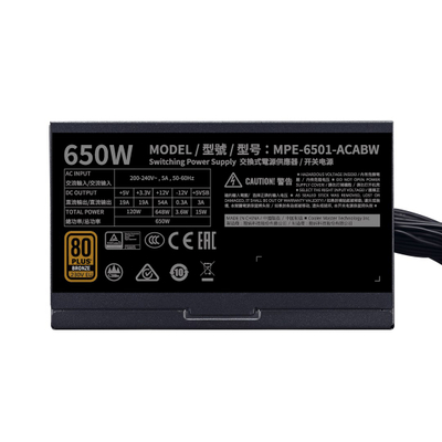 Burim energjie Cooler Master MWE 650 Bronze 230V V2, 24-pin ATX, 650 W
