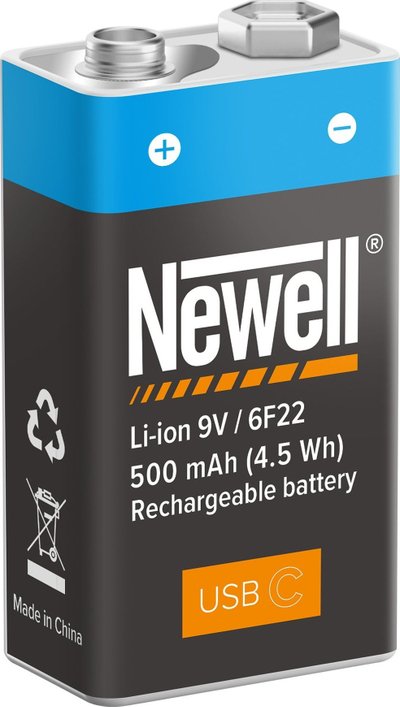 Bateri e karikueshme Newell 9V USB C, 500 mAh, e zezë