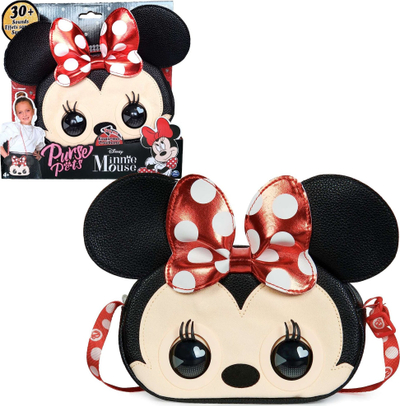 Çantë shpatulle interaktive Purse Pets Disney Minnie Mouse, 30 tinguj, për vajza, e zezë kuqe