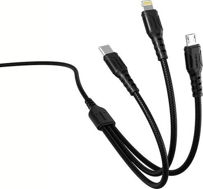 Kabllo USB Denmen 29360, USB A në USB C microUSB Lightning, 1 m, e zezë