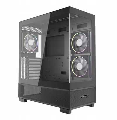 Куќиште за компјутер Gembird Fornax X550, MIDI tower, со страничен прозорец, црно