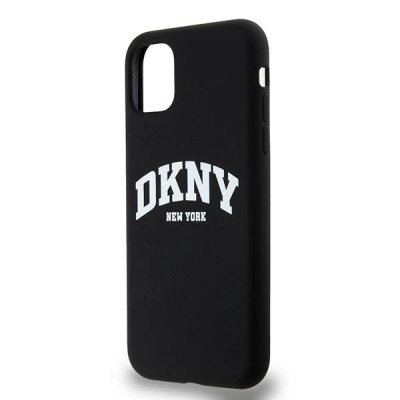 Mbrojtëse telefoni DKNY Liquid Silicone Arch Logo MagSafe, për iPhone 11, silikon, e zezë