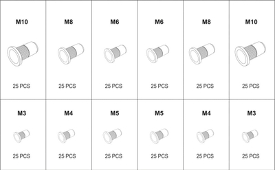 Set vidërriveta Yato YT-36480, M3 M10, 300 copë, çelik dhe alumin