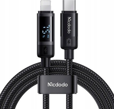 Kabllo karikimi Mcdodo BAT Series USB-C në Lightning, 1.2m, 36W PD, me ekran LED, e zezë