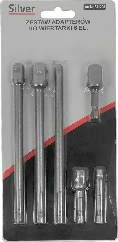 Set adapterësh Silver S11225, për stërvitje 1/4" 3/8" 1/2", 6 copë, metal gri