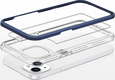 Këllëf telefoni Hurtel Clear 3in1 për iPhone 13, xhel transparent, kornizë blu