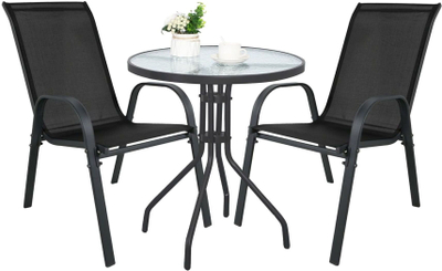 Set tavolinë rrethore ISLAND 60cm me 2 karrige SOFIA, për ballkon dhe kopsht, e zezë