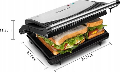 Тостер за панини Aigostar York, плочи XXL, 800W, црн инокс