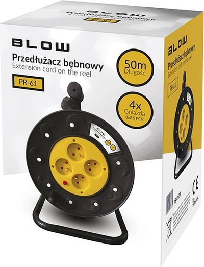 Zgjatues elektrik në bobinë, 50m, kabllo 3x2.5mm, 4 priza