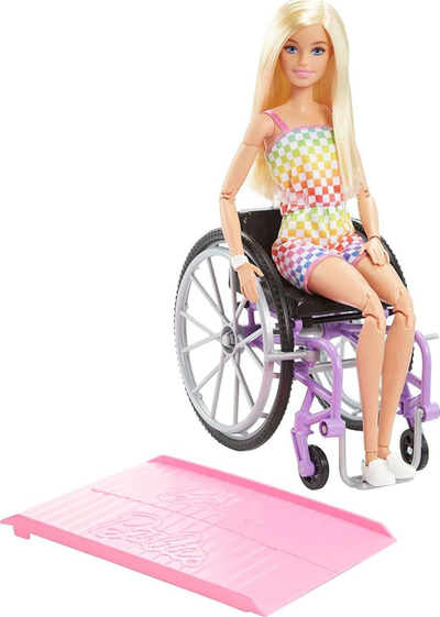 Kukull Barbie Fashionistas Wheelchair, bionde, me karrocë