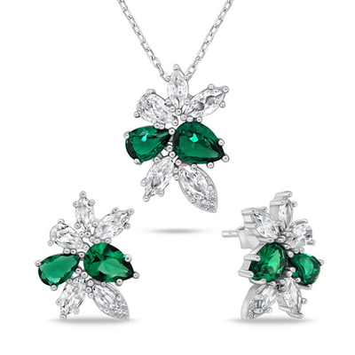 Set aksesorë për femra Brilio Silver sBS3558 Qafore + Vathë, të gjelbër