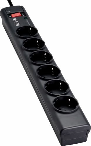 Prizë multiple Eaton Protection Strip 6 DIN, 6 dalje, me ndërprerës, e zezë