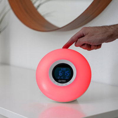 Ora me alarm diellore Solar Alarm Clock, radio FM, dritë zgjimi LED, e bardhë