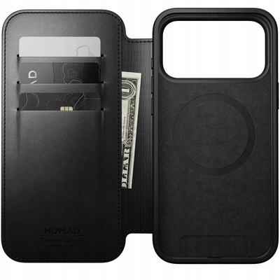 Futrollë Nomad për iPhone 17 Pro Max Modern Folio, lëkurë Horween, me xhepa për karta, e zezë