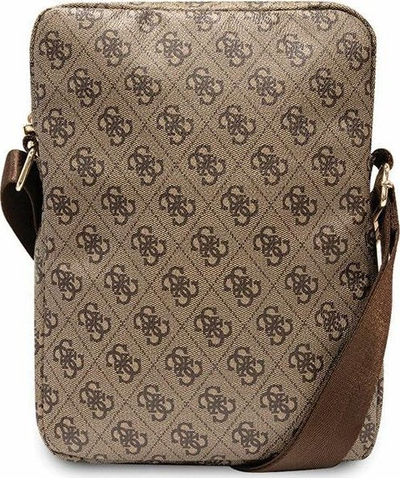 Çantë tablet Guess 4G Stripes, deri 10", material saffiano, kafe