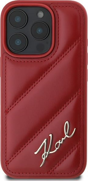 Mbulesë telefoni Karl Lagerfeld Quilted Signature për iPhone 16 Pro 6.3", lëkurë eco, e kuqe