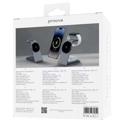 Karikues wireless 3 në 1 Proove Omni Power, 15W, gri