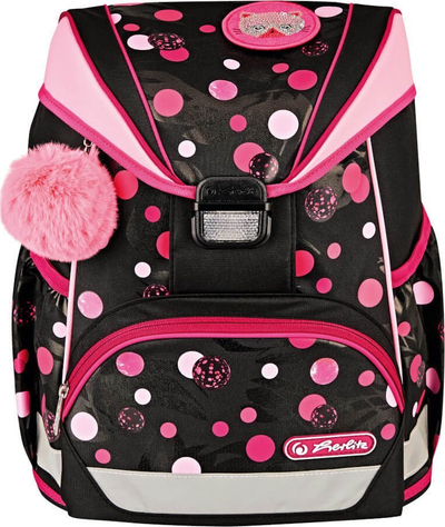 Çantë shkolle Herlitz Ultralight Satchel Cats and Dots, ergonomike, 750g, rozë me të zezë