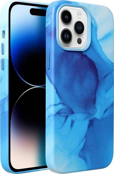 Kapotë silikoni MagSafe për iPhone 13 Pro Max, efekt lëkure, model blue splash