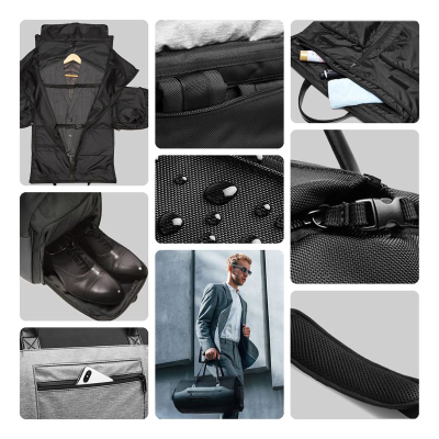 Çantë udhëtimi Wozinsky Premium Suit, 45L, me xhep për rroba të lagura, e zezë