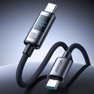 Kabllo USB C në USB C Joyroom, 100W, 1.2m, me ekran, gri e errët
