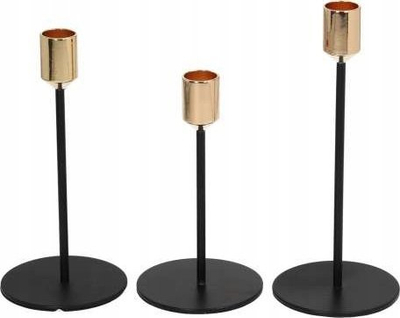 Mbajtëse qirinjsh Boltze, set 3 copë, metal, e zezë dhe e artë
