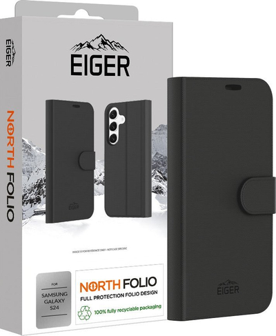 Këllëf folio Eiger North për Samsung Galaxy S24, me mbajtëse kartash, i zi
