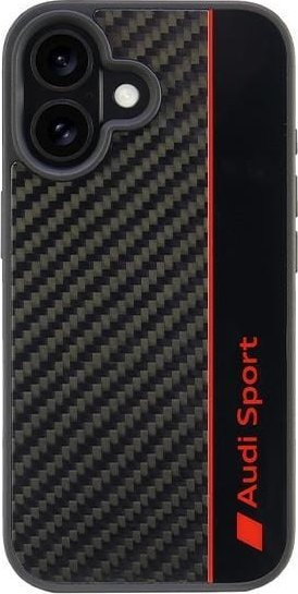 Mbulesë telefoni Audi Carbon Fiber Sports, MagSafe, për iPhone 16 6.1", e zezë me vija të kuqe