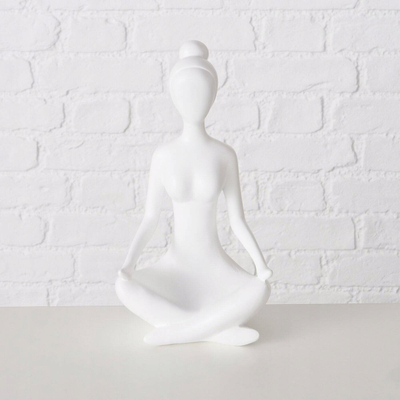 Figurinë dekorative Boltze Yoga, grua në pozë yoga, 29 cm, e bardhë