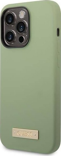 Kapak telefoni Guess GUHMP14XSBPLA për iPhone 14 Pro Max, MagSafe, silikon i fortë, jeshile khaki
