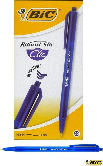 Stilolaps me klik Bic Round Stic Clic, maje 1mm, bojë blu, 20 copë