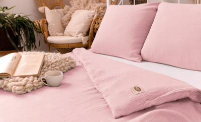 Сет јоргани и перница Cotton Muslin Bedding, 220x200 cm, муслин памук, боја пудра