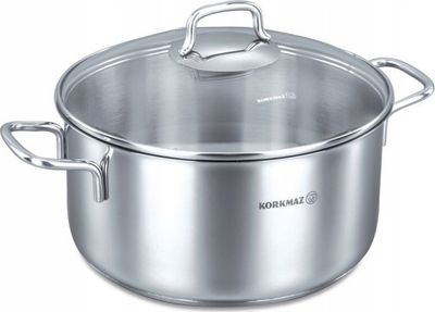 Tenxhere Korkmaz Perla, inoks 5.5L, me kapak xhami, ngjyrë argjendtë