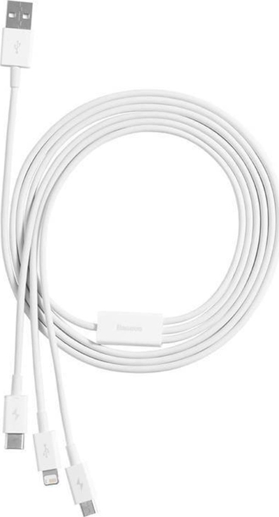 Kabllo USB Baseus USB A në USB C, microUSB, Lightning, 1 m, e bardhë
