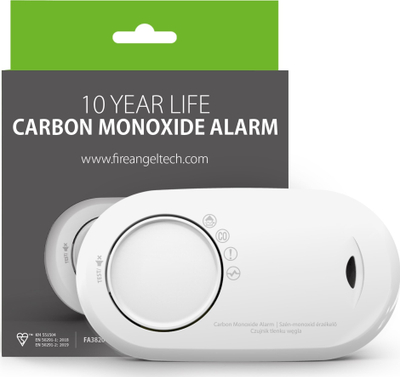 Detektor monoksidi karboni Fireangel FA3820, sensor elektrokimik, bateri 10 vite, i bardhë
